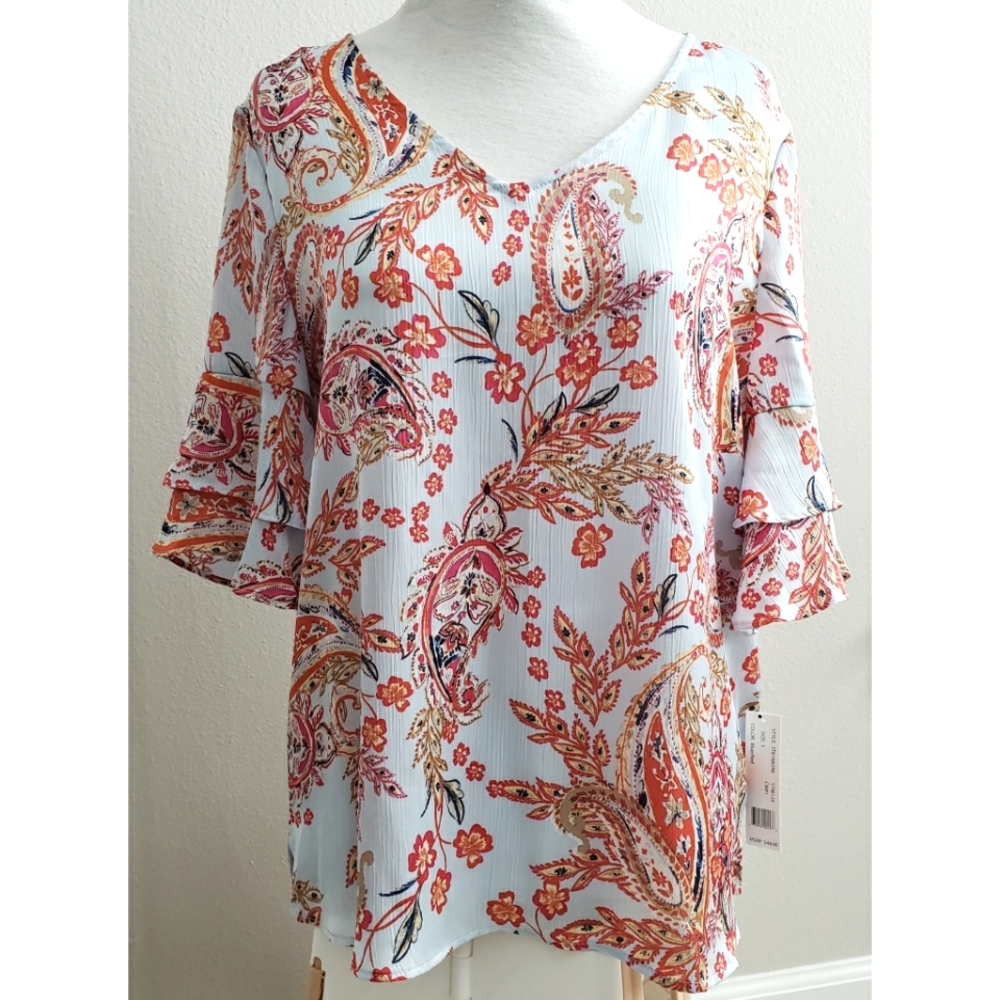 New Zac & Rachel Paisley Ruffle Sleeves Blouse Sz S